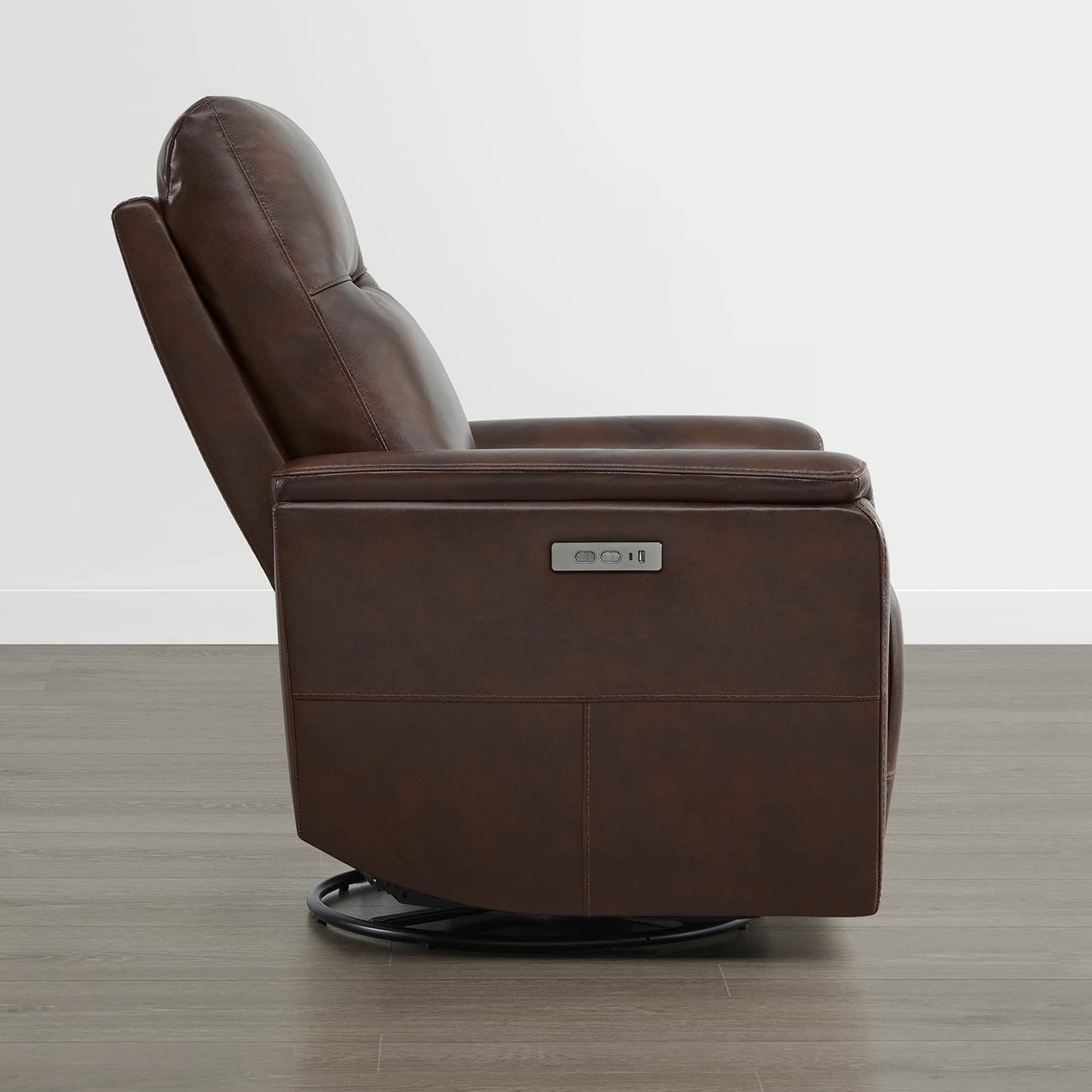 Leather Swivel Glider Recliner with Power Headrest