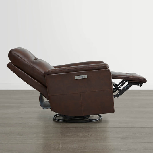 Leather Swivel Glider Recliner with Power Headrest