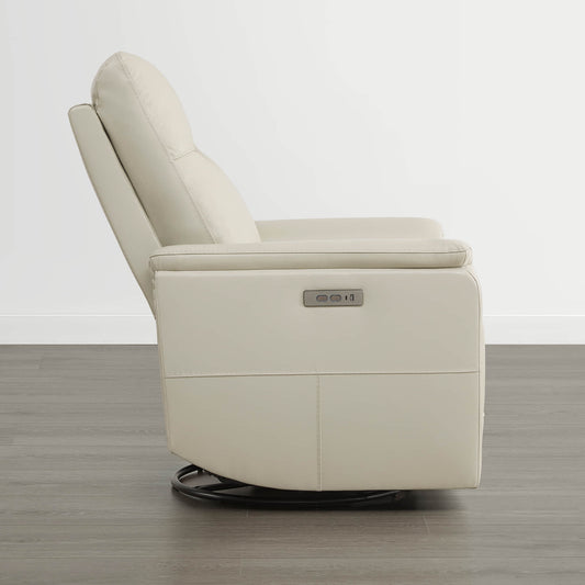 Leather Swivel Glider Recliner with Power Headrest