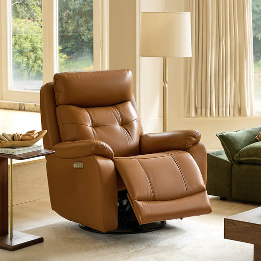 Leather Swivel Glider Recliner with Power Headrest