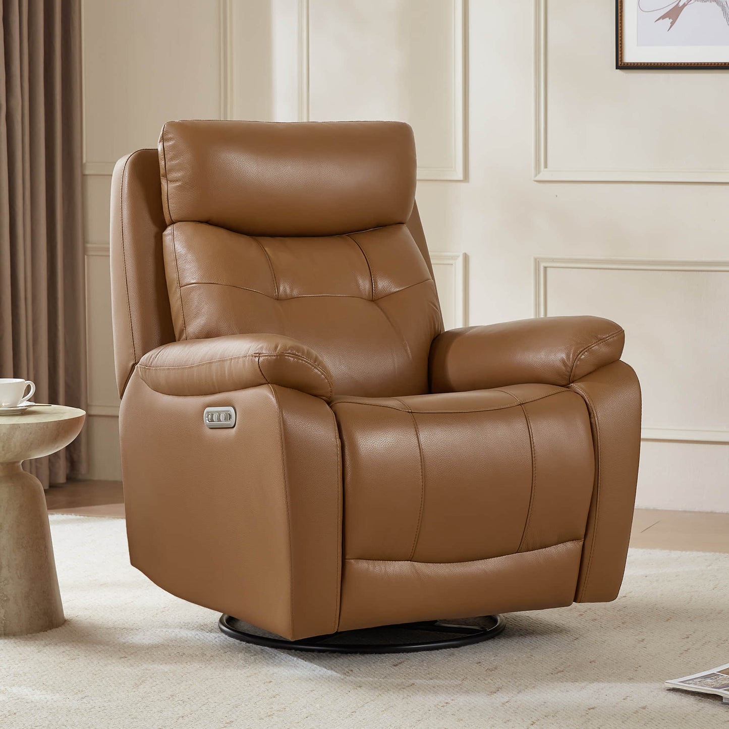 Leather Swivel Glider Recliner with Power Headrest