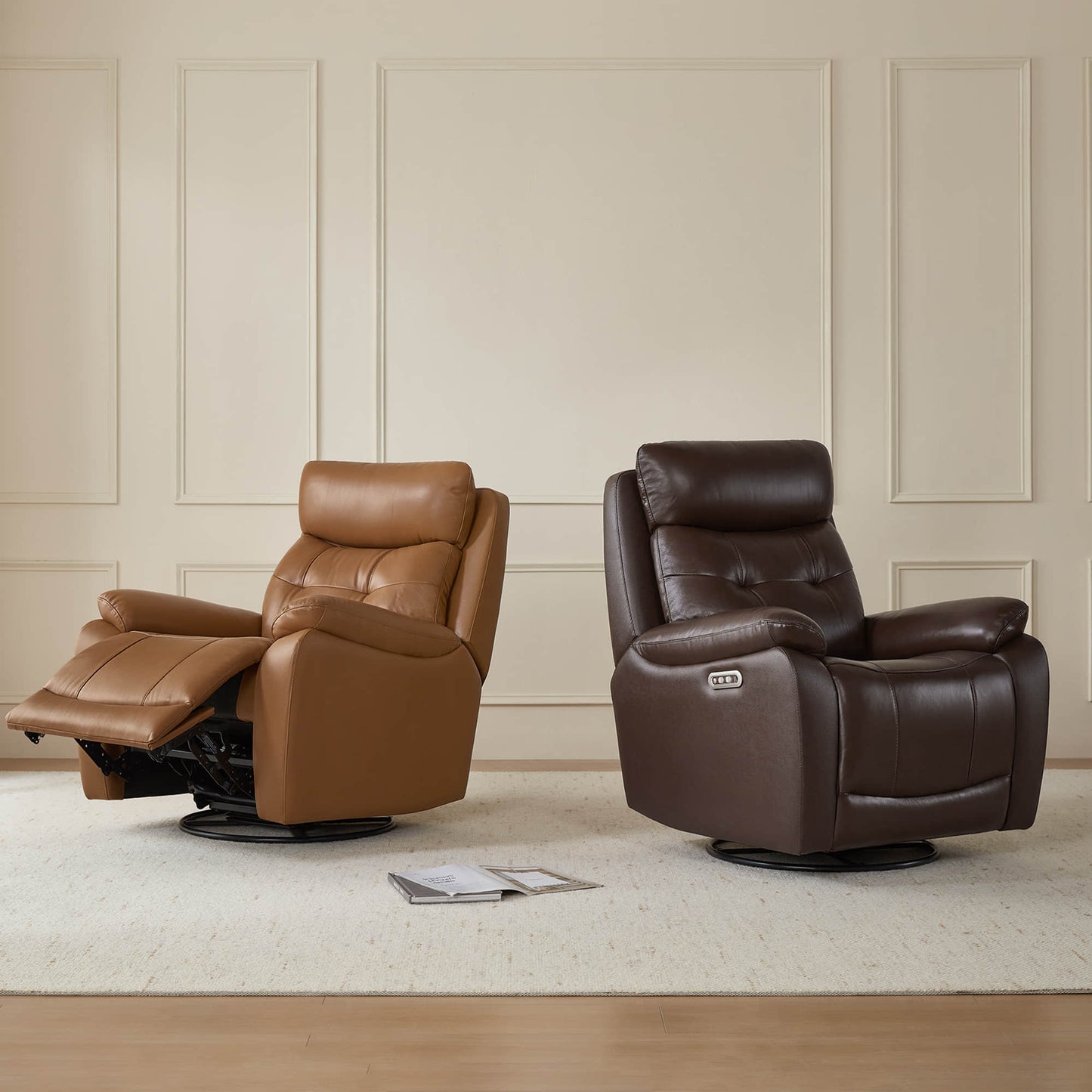 Leather Swivel Glider Recliner with Power Headrest