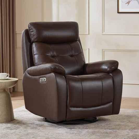 Leather Swivel Glider Recliner with Power Headrest
