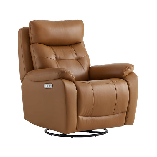 Leather Swivel Glider Recliner with Power Headrest