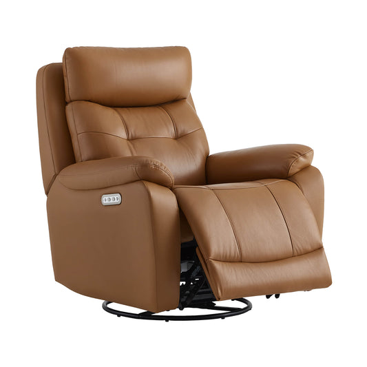 Leather Swivel Glider Recliner with Power Headrest