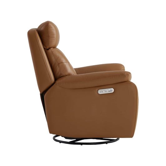 Leather Swivel Glider Recliner with Power Headrest