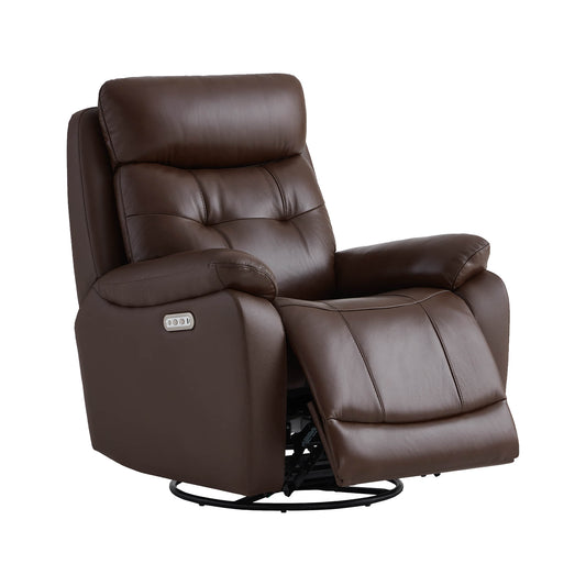 Leather Swivel Glider Recliner with Power Headrest