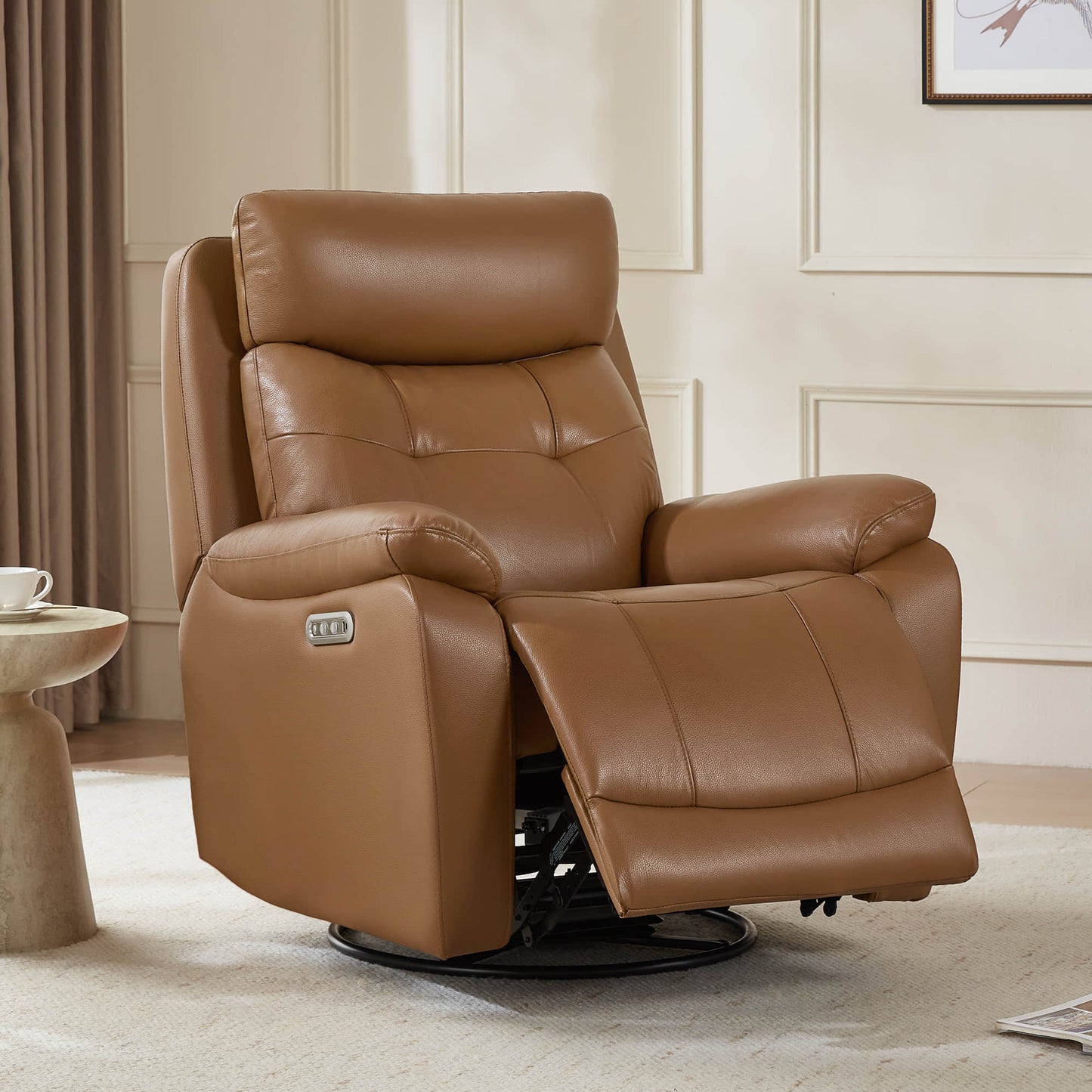 Leather Swivel Glider Recliner with Power Headrest