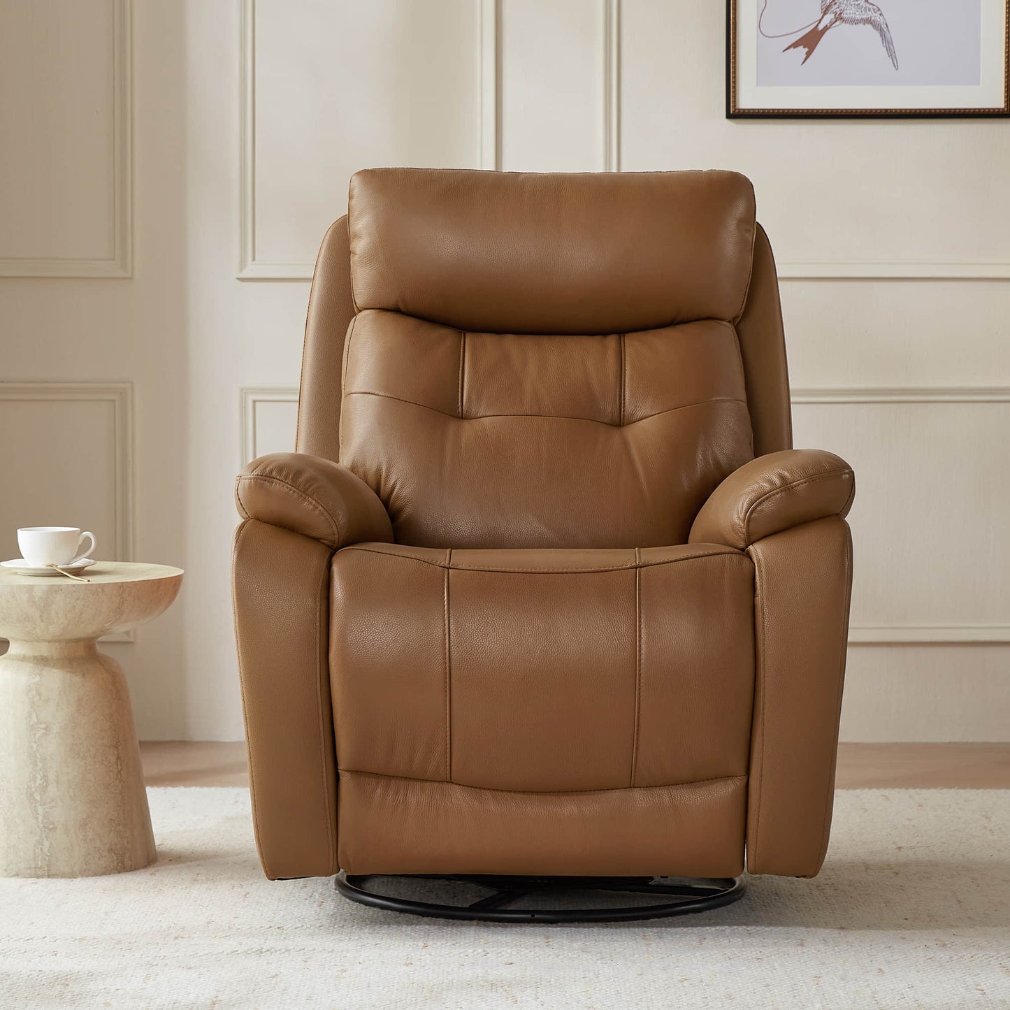 Leather Swivel Glider Recliner with Power Headrest