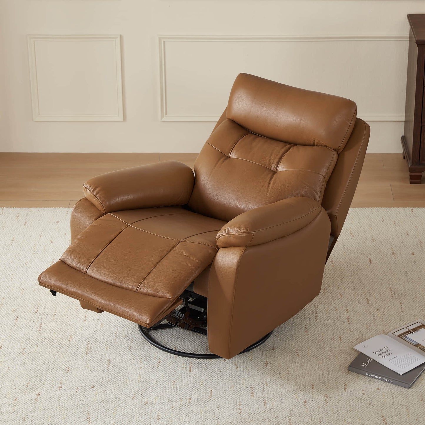 Leather Swivel Glider Recliner with Power Headrest
