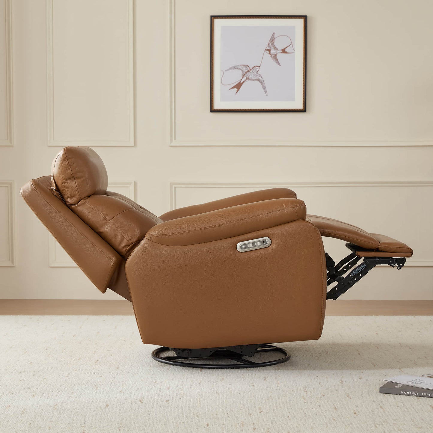 Leather Swivel Glider Recliner with Power Headrest
