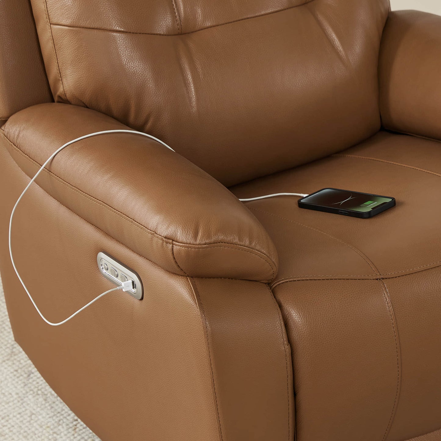 Leather Swivel Glider Recliner with Power Headrest