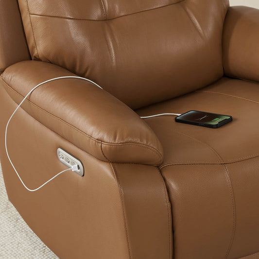 Leather Swivel Glider Recliner with Power Headrest