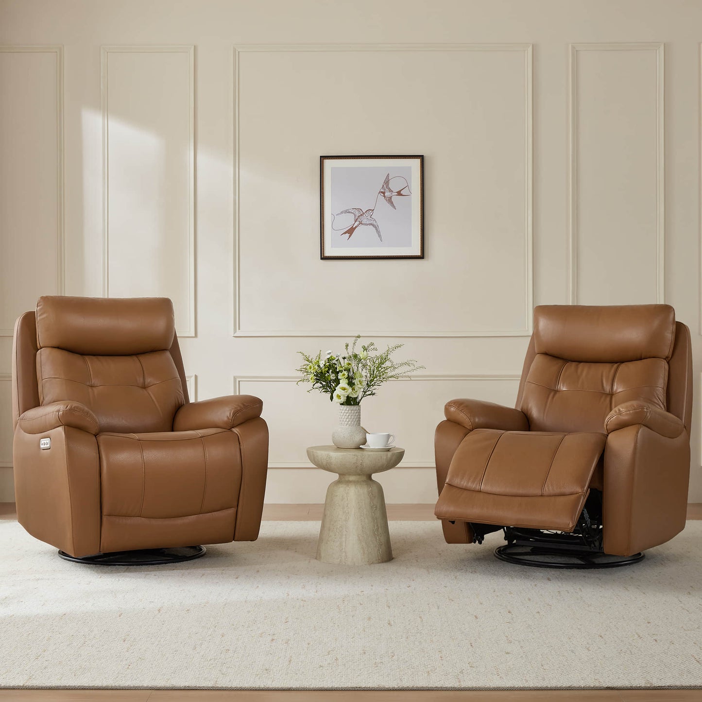 Leather Swivel Glider Recliner with Power Headrest