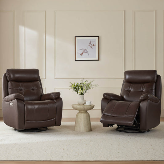 Leather Swivel Glider Recliner with Power Headrest