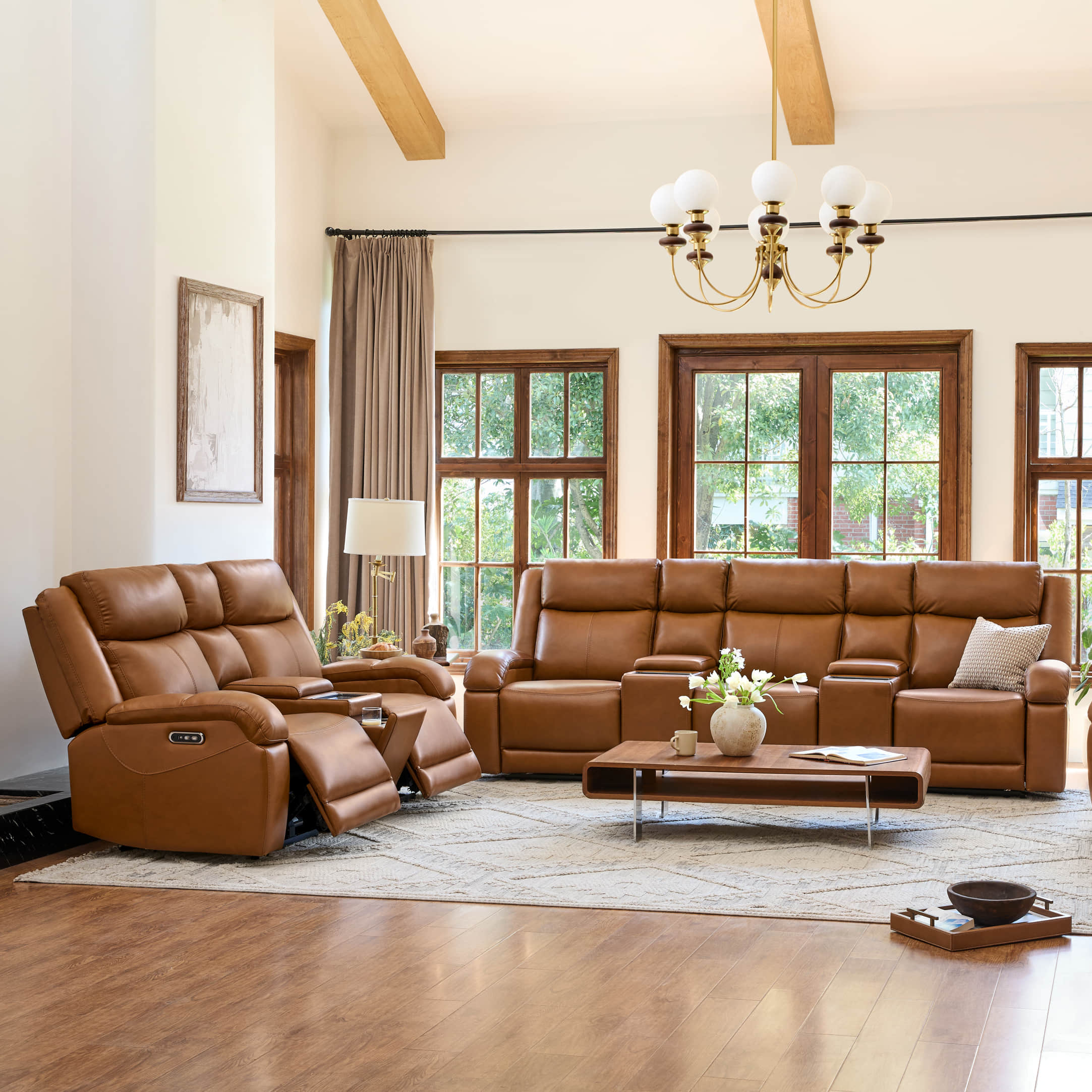 Leather Wall Hugger Power Reclining Sofa with Adjustable Headrest