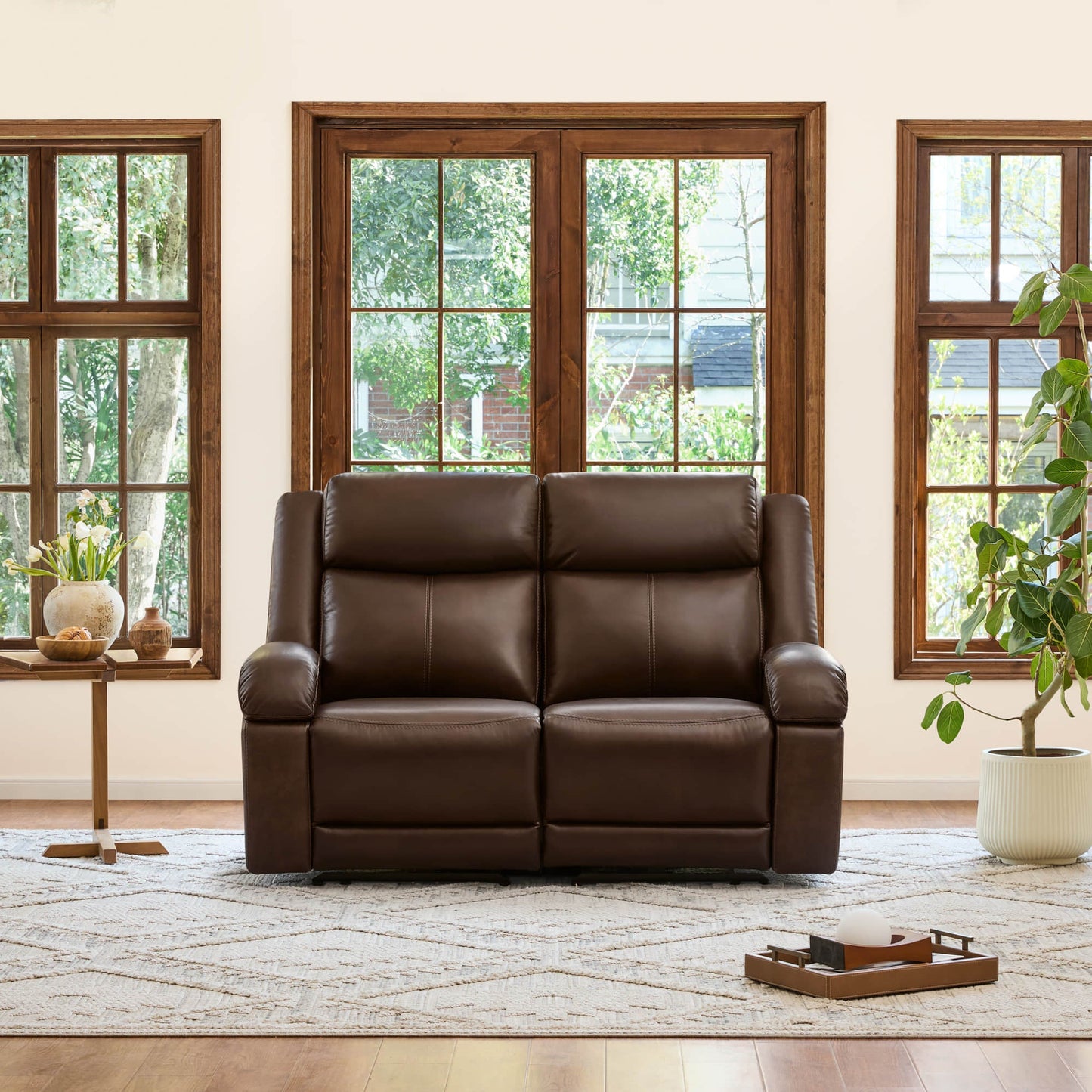 Leather Wall Hugger Power Reclining Sofa with Adjustable Headrest