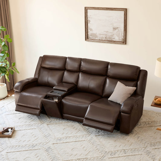 Leather Wall Hugger Power Reclining Sofa with Adjustable Headrest
