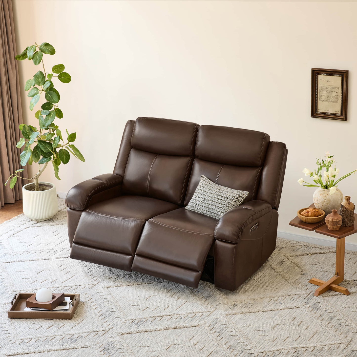 Leather Wall Hugger Power Reclining Sofa with Adjustable Headrest