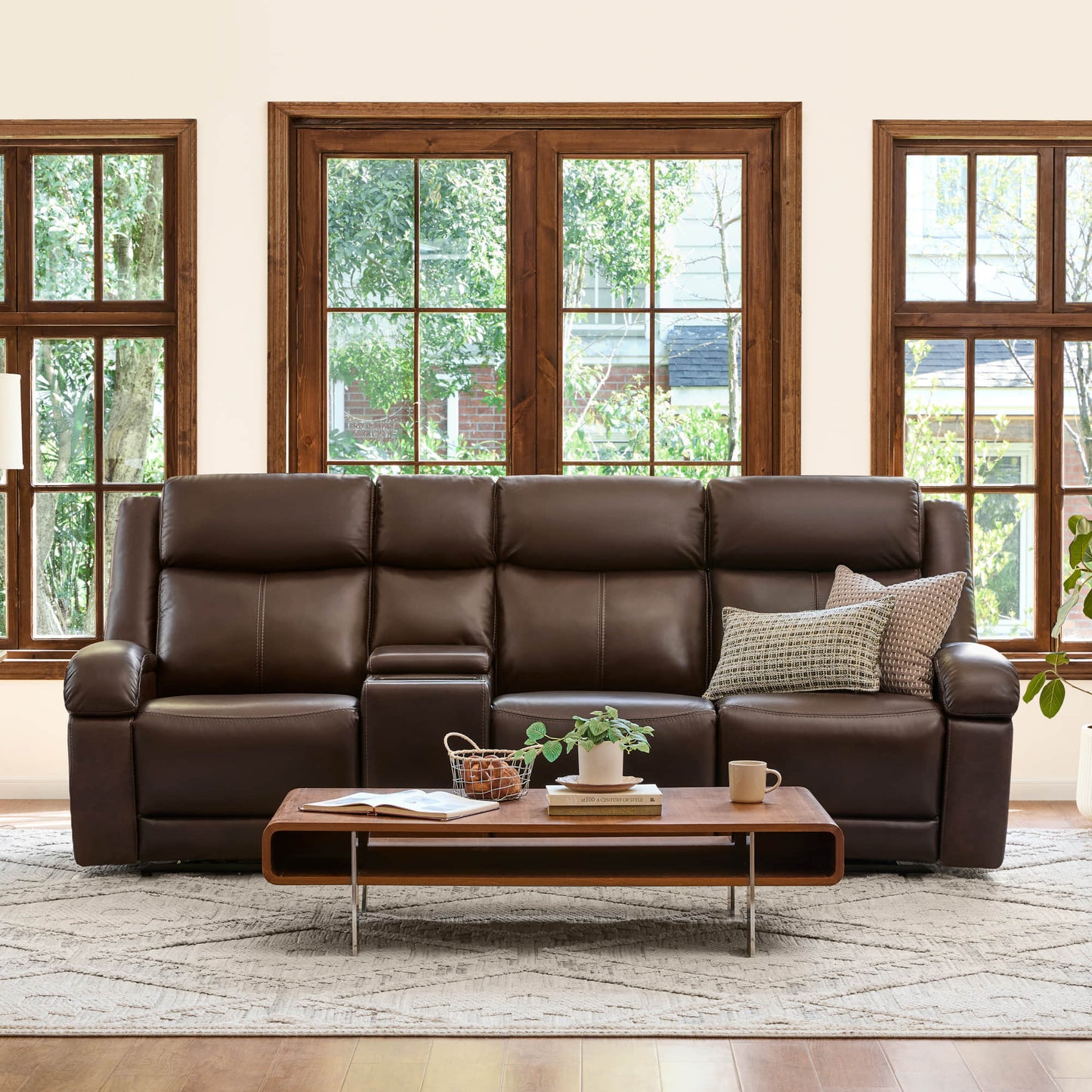 Leather Wall Hugger Power Reclining Sofa with Adjustable Headrest