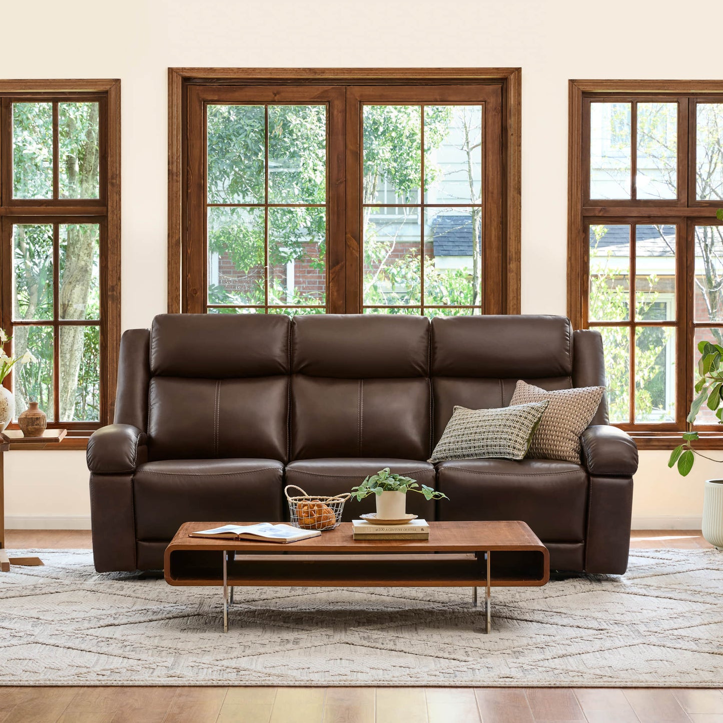 Leather Wall Hugger Power Reclining Sofa with Adjustable Headrest