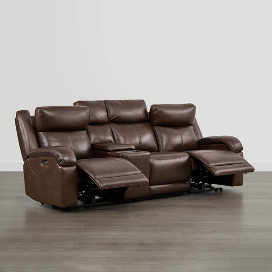 Leather Wall Hugger Power Reclining Sofa with Adjustable Headrest