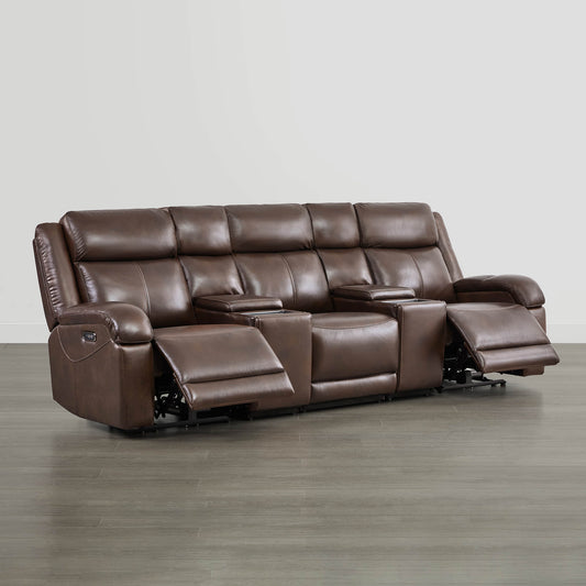 Leather Wall Hugger Power Reclining Sofa with Adjustable Headrest