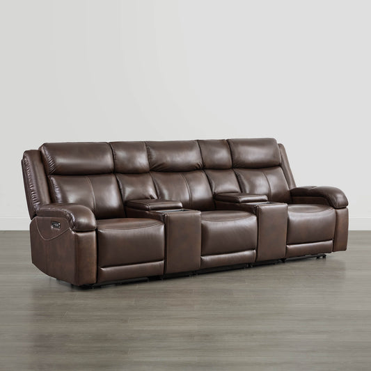 Leather Wall Hugger Power Reclining Sofa with Adjustable Headrest