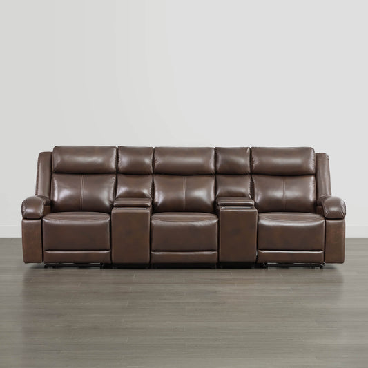 Leather Wall Hugger Power Reclining Sofa with Adjustable Headrest
