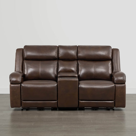 Leather Wall Hugger Power Reclining Sofa with Adjustable Headrest