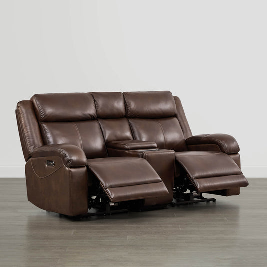 Leather Wall Hugger Power Reclining Sofa with Adjustable Headrest
