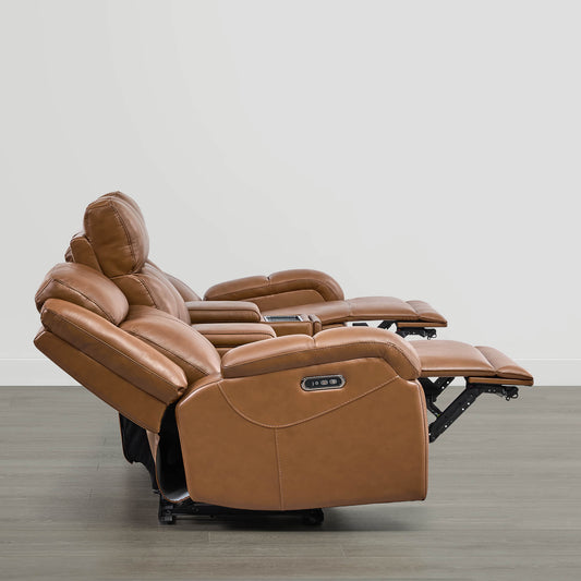 Leather Wall Hugger Power Reclining Sofa with Adjustable Headrest