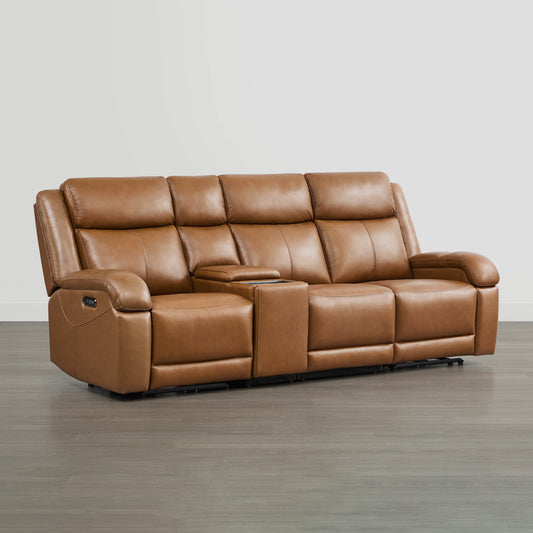 Leather Wall Hugger Power Reclining Sofa with Adjustable Headrest