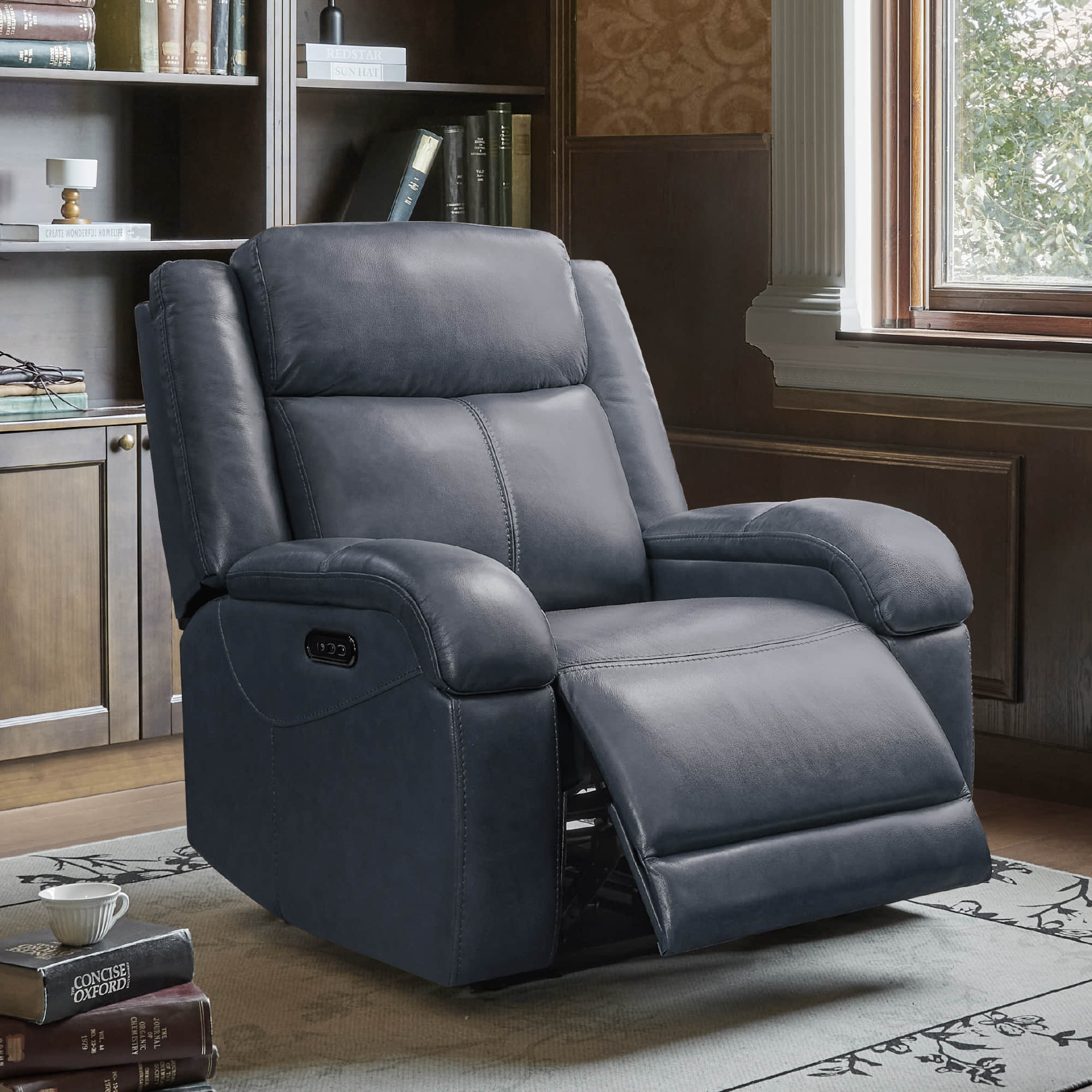 Leather Wall Hugger Recliner with Adjustable Power Headrest