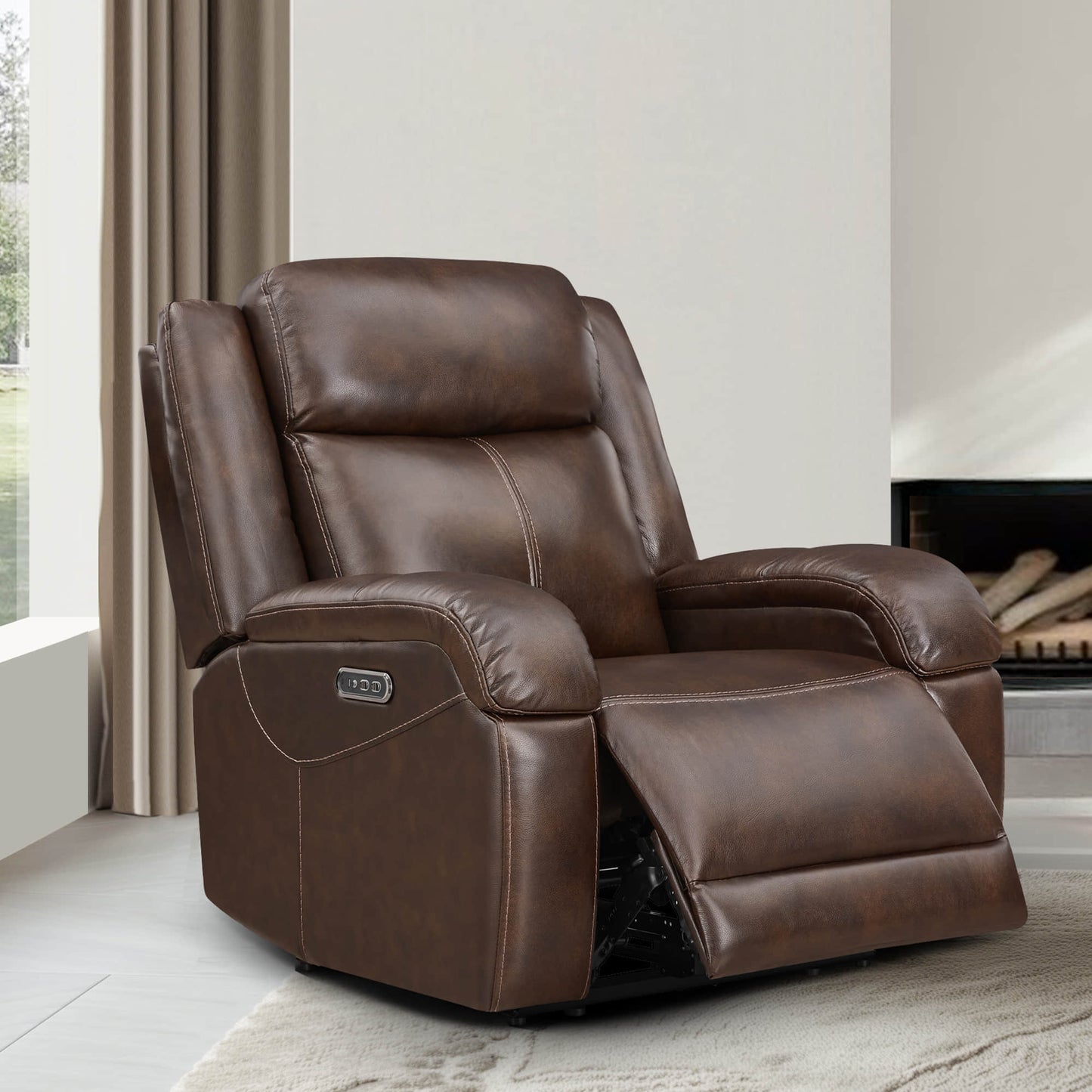 Leather Wall Hugger Recliner with Adjustable Power Headrest