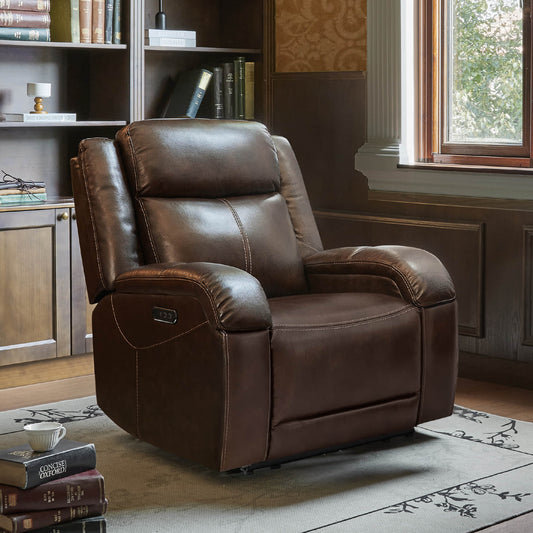 Leather Wall Hugger Recliner with Adjustable Power Headrest