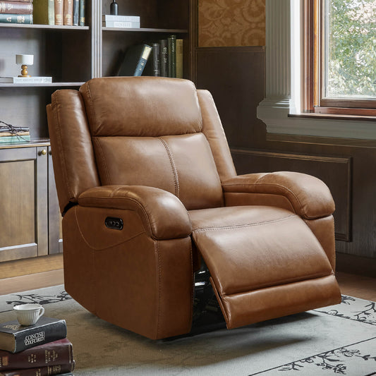 Leather Wall Hugger Recliner with Adjustable Power Headrest