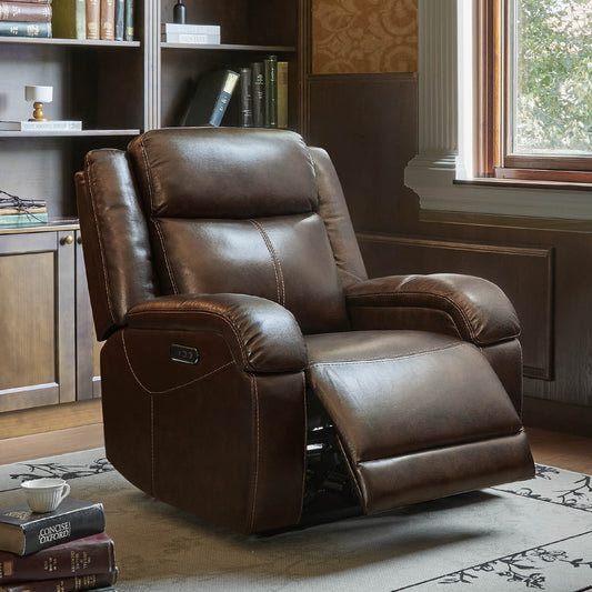 Leather Wall Hugger Recliner with Adjustable Power Headrest