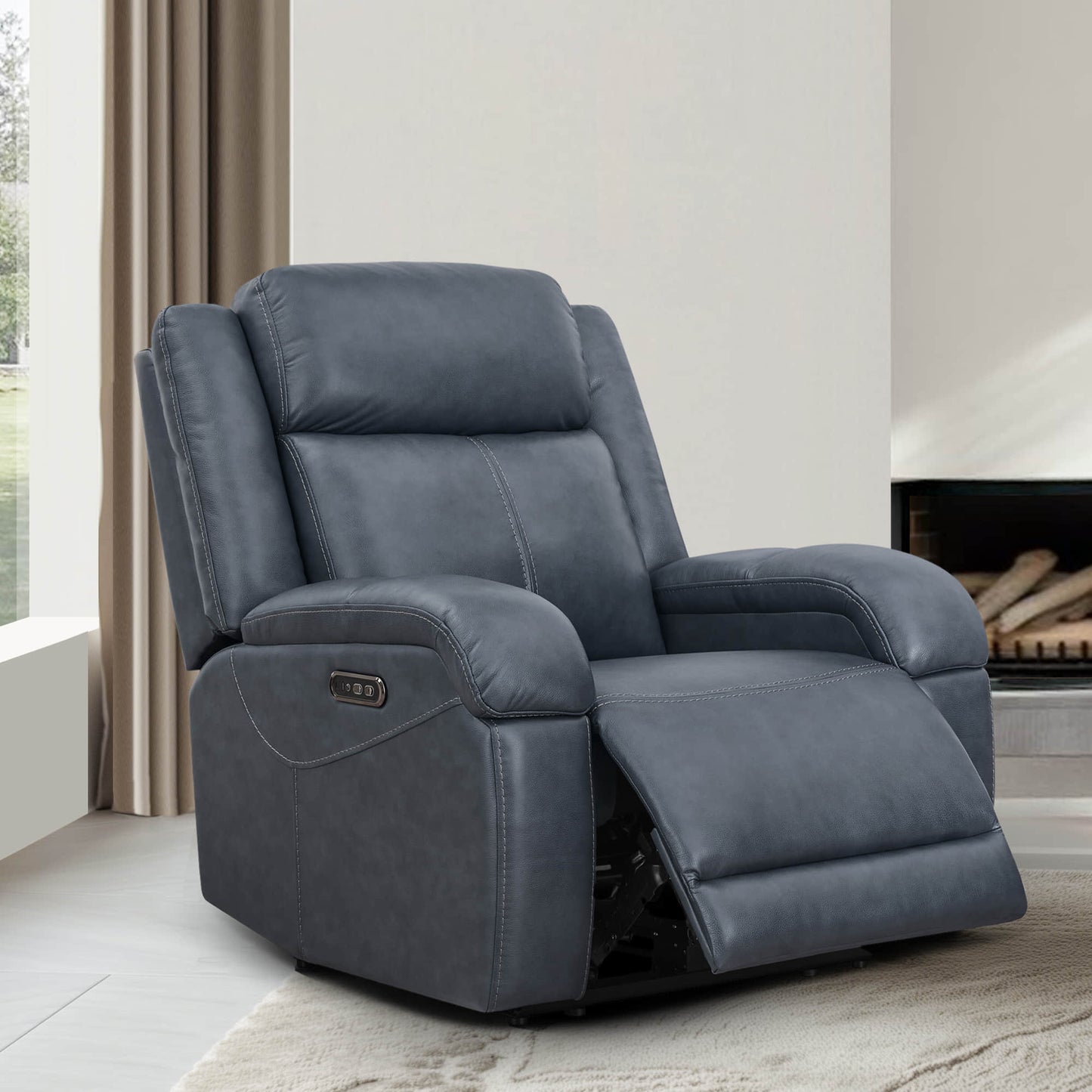 Leather Wall Hugger Recliner with Adjustable Power Headrest