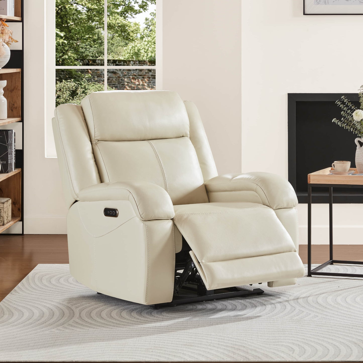 Leather Wall Hugger Recliner with Adjustable Power Headrest