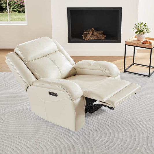 Leather Wall Hugger Recliner with Adjustable Power Headrest
