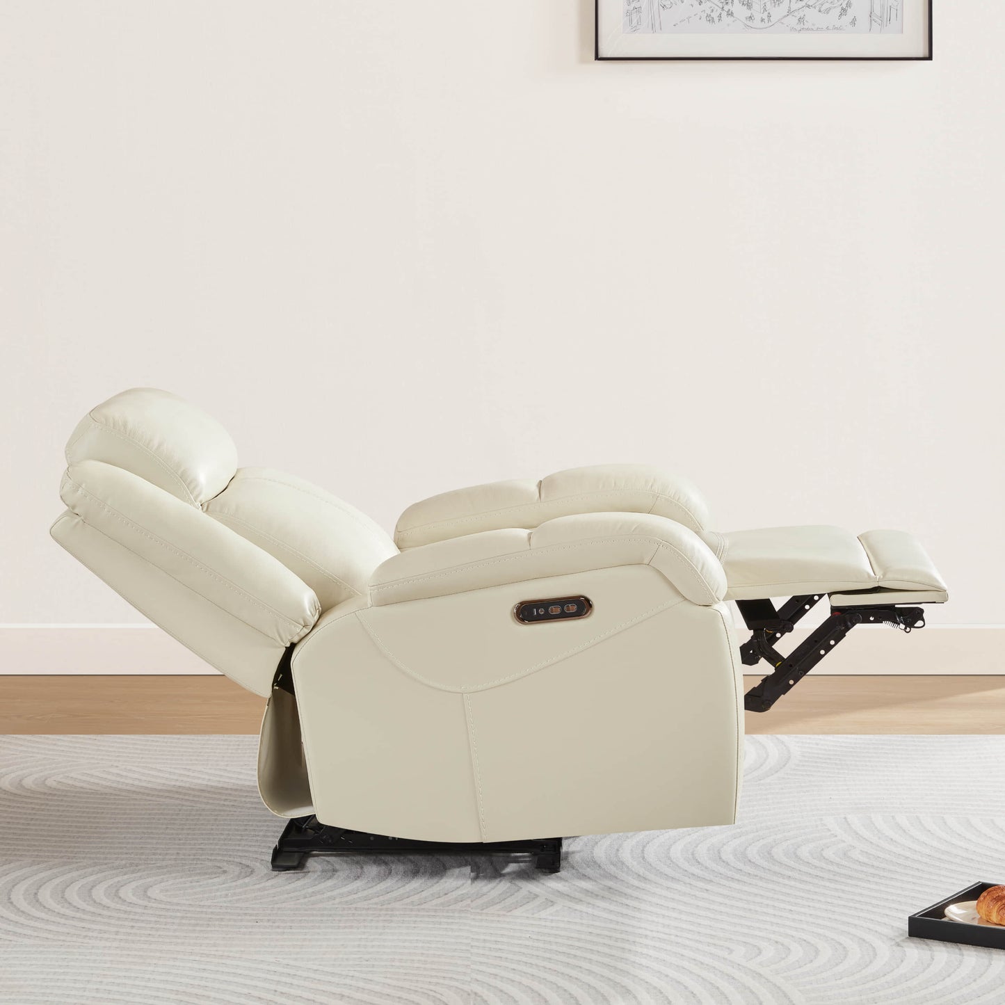 Leather Wall Hugger Recliner with Adjustable Power Headrest