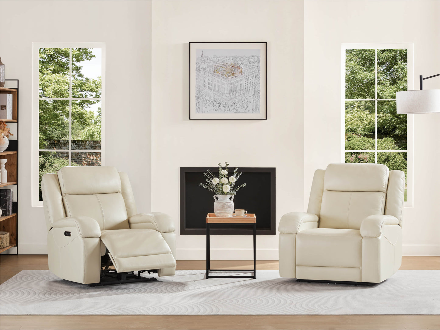 Leather Wall Hugger Recliner with Adjustable Power Headrest