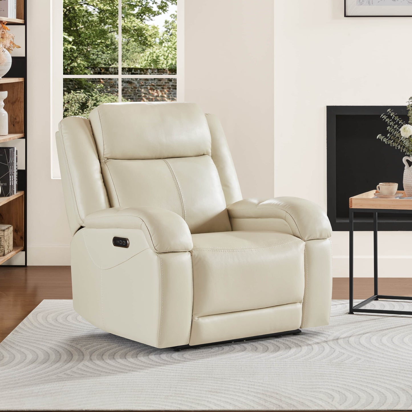 Leather Wall Hugger Recliner with Adjustable Power Headrest
