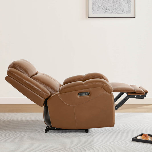 Leather Wall Hugger Recliner with Adjustable Power Headrest