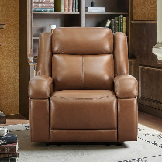 Leather Wall Hugger Recliner with Adjustable Power Headrest