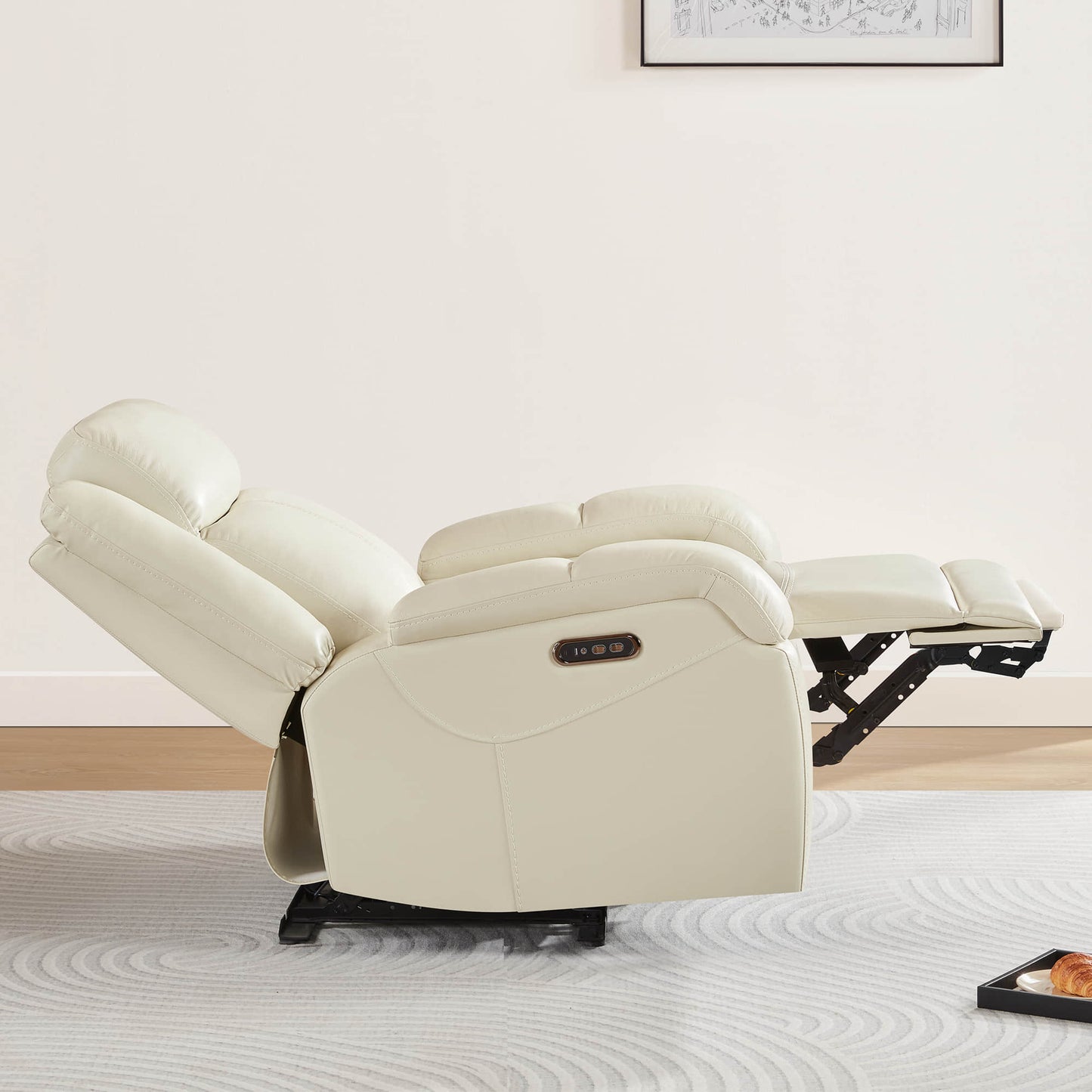 Leather Wall Hugger Recliner with Adjustable Power Headrest