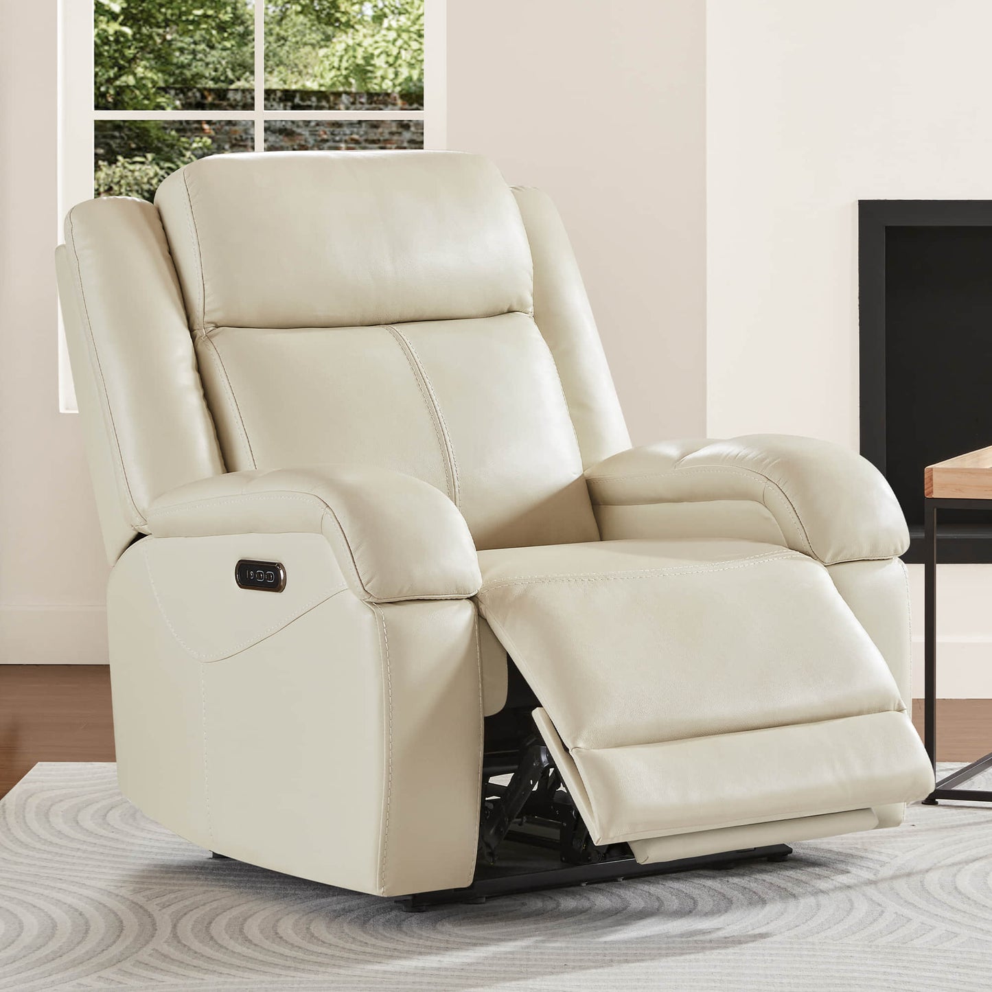Leather Wall Hugger Recliner with Adjustable Power Headrest
