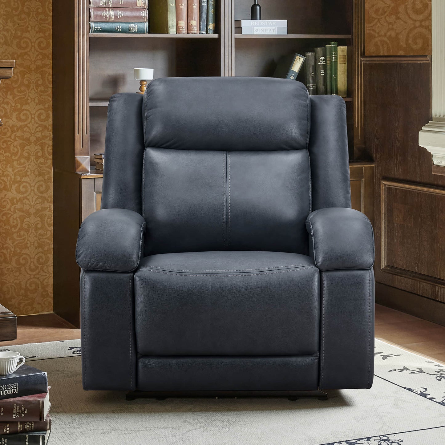 Leather Wall Hugger Recliner with Adjustable Power Headrest