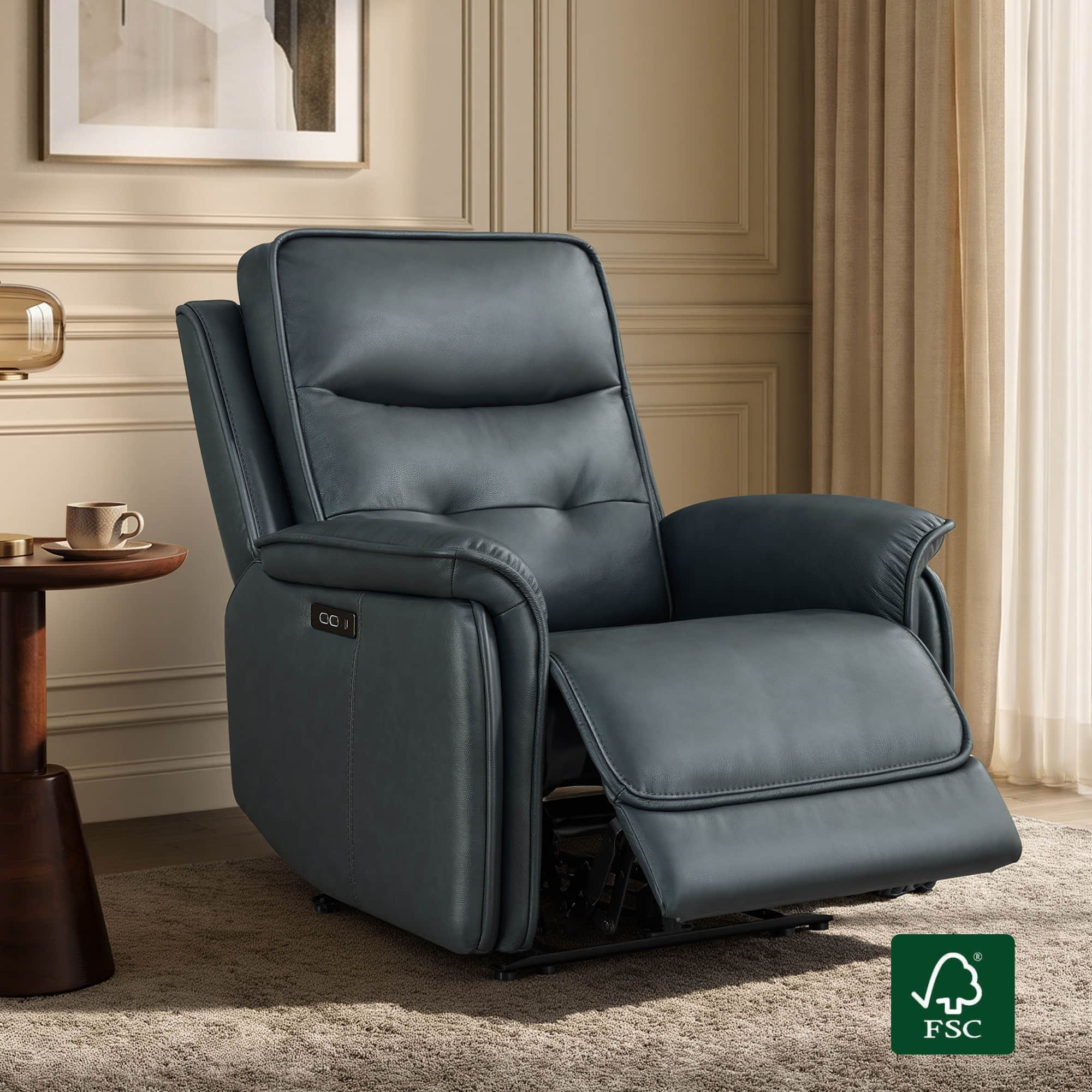 Leather Zero Gravity Recliner with Adjustable Power Headrest